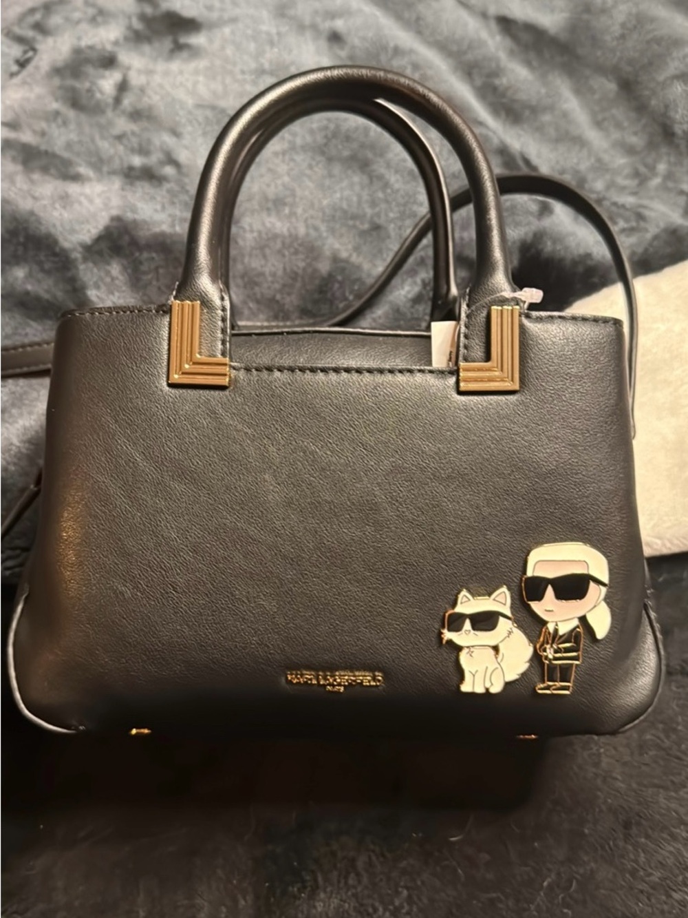 Karl Lagerfeld Black Leather Top-Handle Satchel